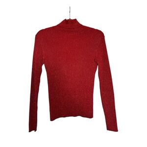 JOSEPH A Red Long Sleeve Metallic Top Ribbed Turtleneck Size Large VTG Holiday